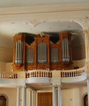 Vue de l'ancien orgue Kuhn (remplacé en 2022 par un orgue AHREND). Cliché personnel