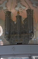 Vue de l'orgue A. Hauser de la Schlosskirche, Niedergösgen. Cliché personnel (juillet 2010)