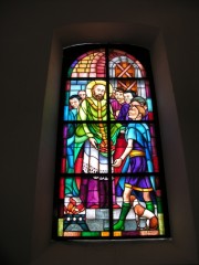 Eglise de St-Brais. Autre vitrail de A. Theurillat. Cliché personnel