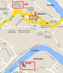 Situation en ville de Fribourg. Crédit: https://maps.google.ch/maps?ie=UTF-8&q=%C3%A9glise+Saint+Jean+Fribourg
