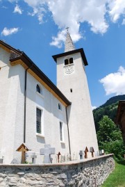 Vue de l'église de Inden (Valais). Cliché personnel de juin 2017