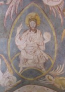 Le Christ en Majesté à la voûte de la chapelle nord du temple d'Engollon. Cliché personnel