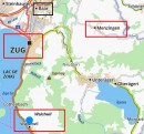 Carte: Walchwil, Menzingen et Zoug. Villes proches les unes des autres. Source: de.viamichelin.ch/web/Karten-Stadtplan/Karte_Stadtplan-Walchwil