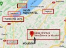 Carte situant Moudon. Source: www.google.ch/maps/place/Église+réformée+Saint-Étienne+de+Moudon/