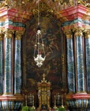 Détail de la peinture baroque du maître-autel (par J. C. Stauder). Cliché personnel