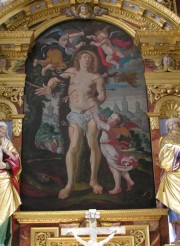Une peinture de l'autel double Nord: le martyre de St-Sébastien (oeuvre de C. Letter, 1668). Cliché personnel