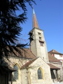 Vue extérieure du Temple de Corcelles. Cliché personnel (fév. 2009)