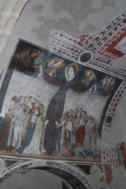 Vue de la fresque de la Vierge de miséricorde et des quatre Evangélistes au flash. Cliché personnel