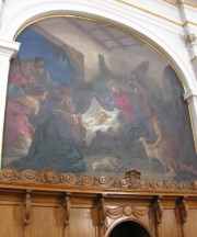 Vue rapprochée de la peinture de l'Adoration des Bergers. Cliché personnel