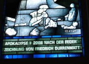 Signature du vitrail Apocalypse II de F. Dürrenmatt (1989). Cliché personnel