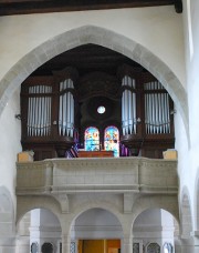 Le grand orgue Kuhn, encore en place. Dommage qu'il doive disparaître. Cliché personnel