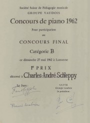 Premier Prix de piano, Lausanne, mai 1962