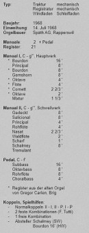 Liste des jeux de l'orgue. Source: site bâlois de M. Fasler (sous réserve, car nous n'avons pas pu vérifier)