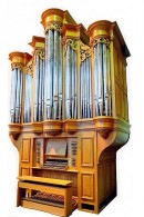 Vue de du grand orgue Cattiaux (encore en Ateliers). Source: https://www.journalcossonay.ch/2020/07/06/