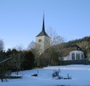 Vignette de la page: Temple gothique de La Sagne en hiver. Cliché personnel. Cliquer sur l'image pour l'agrandir