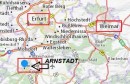 Situation géographique de Arnstadt. Source: https://www.viamichelin.fr/web/Cartes