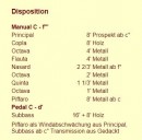 Composition de l'orgue. Source: site du facteur Caluori