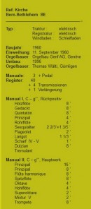 Composition orgue église réform. Berne-Bethlehem (partie 1). Peter Fasler Orgelverzeichnis Schweiz, Basel