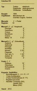 Grächen (Valais), composition de l'orgue (source: site bâlois de M. Fasler)