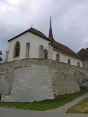 Eglise catholique de l'enclave fribourgeoise de Vallon en terre vaudoise. Cliché personnel