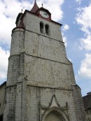 Tour frontale du Temple du Locle (canton de NE, 1525). Cliché personnel (2005)