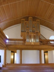 Vue de l'orgue Kuhn depuis le choeur du Temple. Cliché personnel