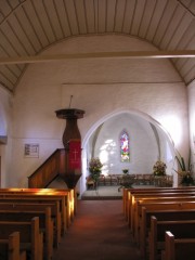 Vue intérieure de l'église de Guggisberg en direction du choeur. Cliché personnel