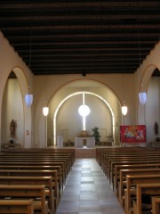 Vue d'ensemble de la nef de l'église de Kappel en direction du choeur. Cliché personnel