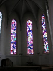 Vue des trois verrières du choeur (par Paul Zehnder, vers 1950). Cliché personnel