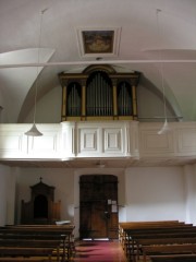 Vue de l'orgue G. Vedani en tribune, depuis la nef. Cliché personnel